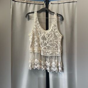 Express Cream Lace Sleeveless Top